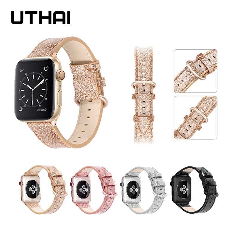 Uthai læderrem til apple watch rem 40mm 44mm til apple wtch 4/5 rem armbånd til iwatch 3/2/1