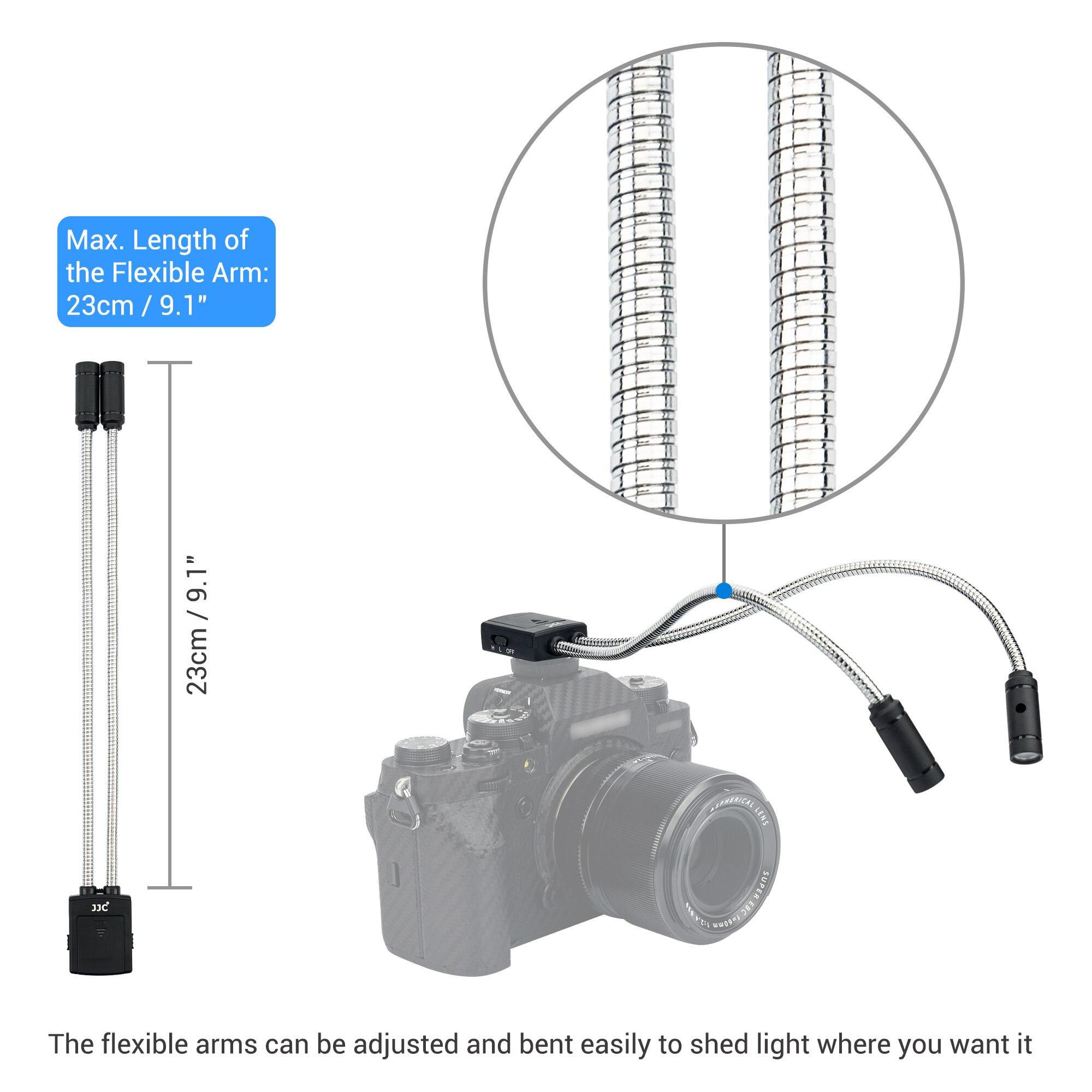 JJC – lampe Macro Flexible à double LED, Flash pour caméra, Macro Arm, Speedlight pour Canon, Sony, Nikon, Fujifilm, accessoires pour appareil photo