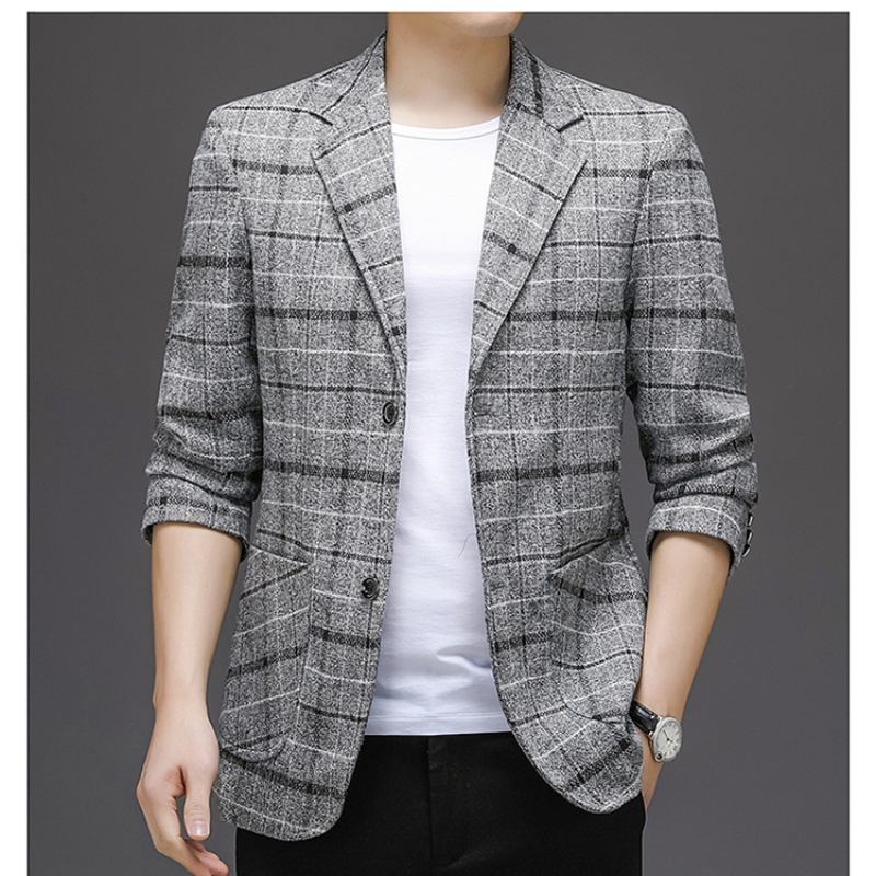 Blazer a cuadros Vintage de estilo británico para hombre, Chaqueta de traje informal ajustada con un solo botón, Blazer de negocios Social de talla grande M-3XL, 2022