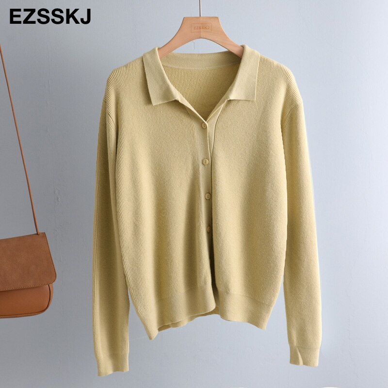 spring autumn short knit cardigans Women casual loose Square collar button sweater Cardigans Outwear female basic jacket coat: yellowgreen