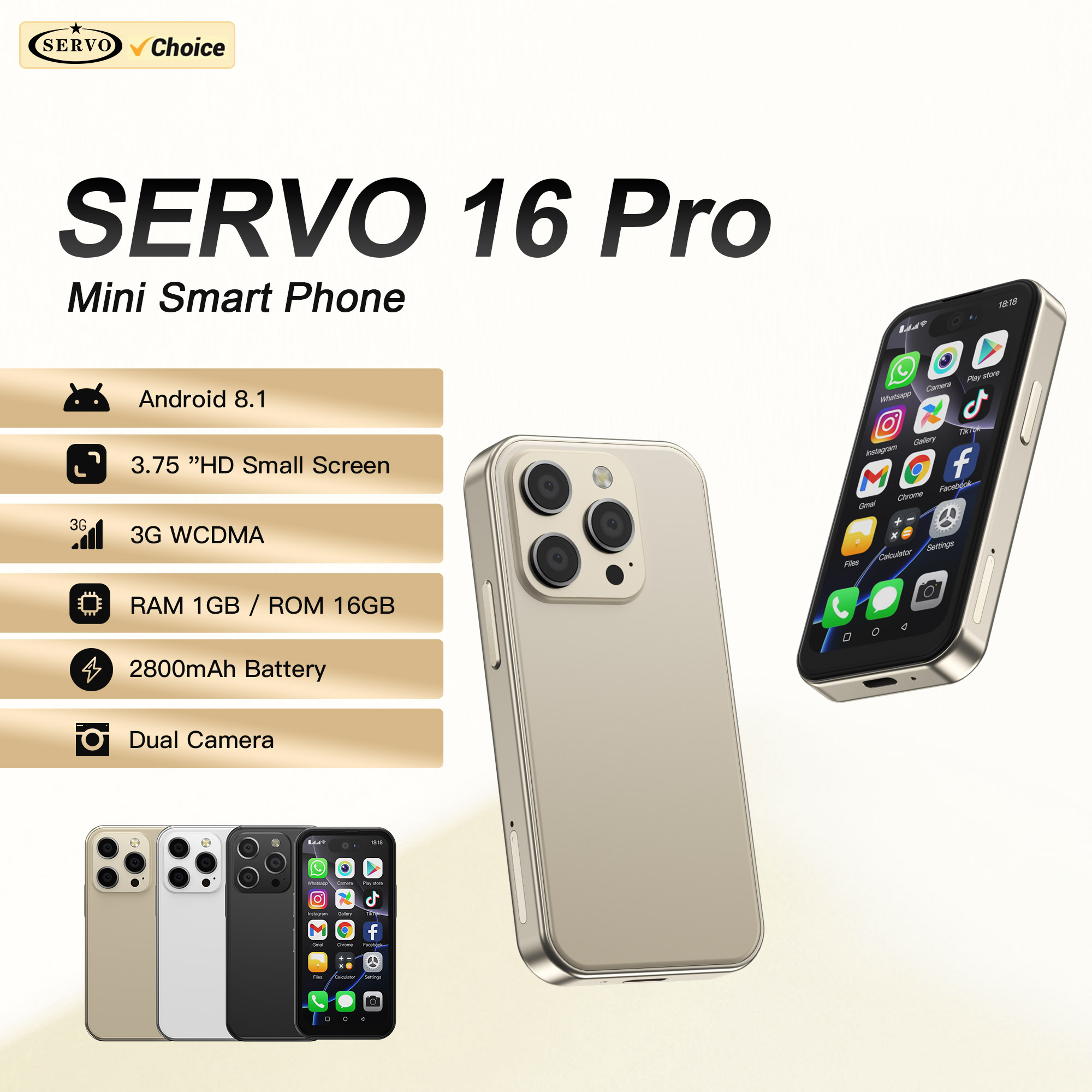 SERVO 16Profi 3G Mini-Smartphone Android-System 16 GB Rom abspielen Geschäft WhatsAPP WiFi Hotspot GPS 2 SIM 3,75 Zoll kleines Smartphone 2800 mAh