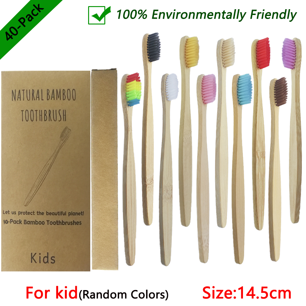 40 Pack Zahnbürste Umweltfreundliche Regenbogen Bambus Weiche Fibre Zahnbürste Biologisch Abbaubar Zähne Pinsel Solide Bambus Griff Zahnbürste: 40Pcs For Kid