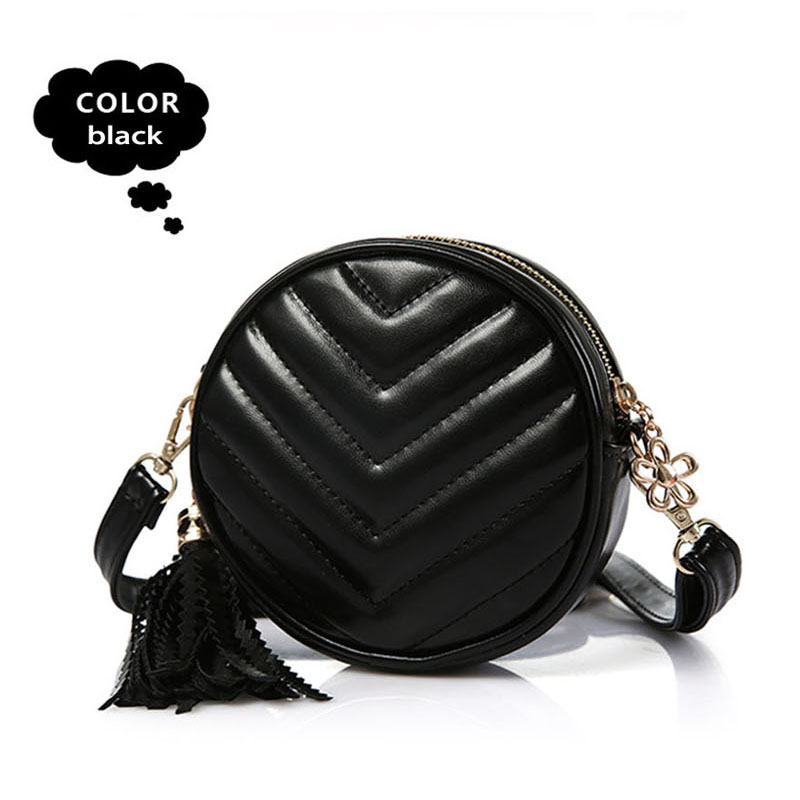 Girl Messenger Bag Tassel Girl Shoulder Bag PU Student Circle Purse Cute Student Accessories WISECO: black