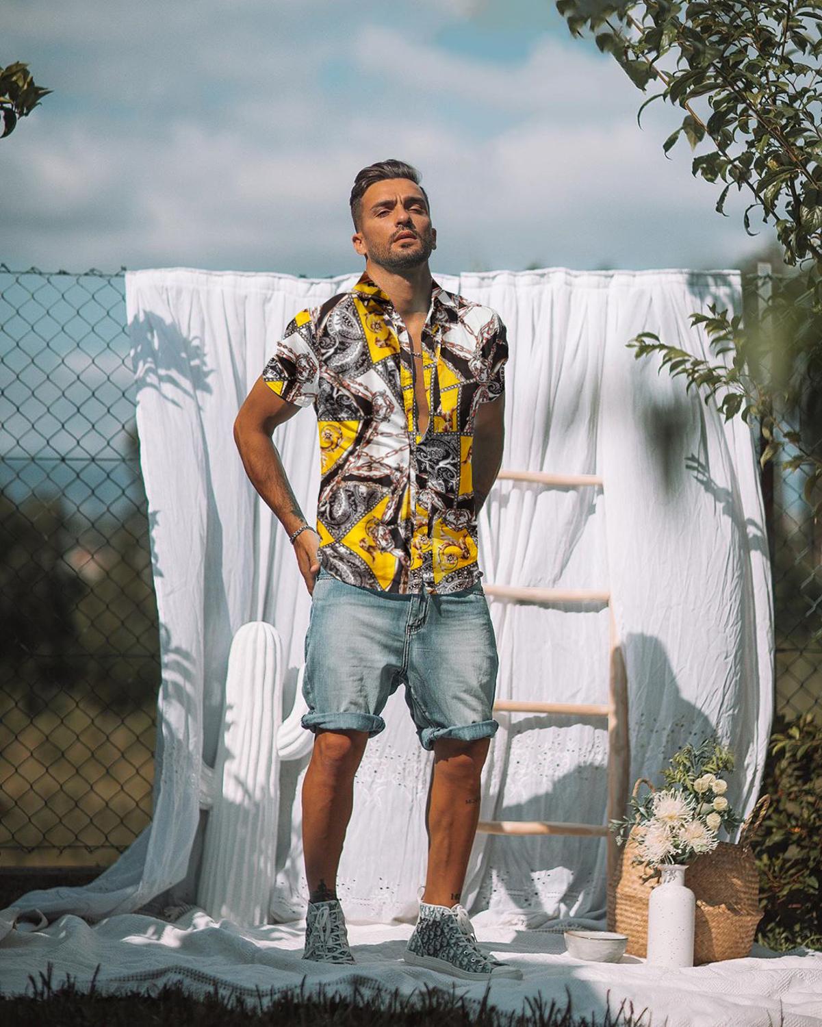 Camisa hawaiana de manga corta para hombre a la moda de camisas de secado rápido de talla grande asiáticas... M-2XL informa: Yellow / XL