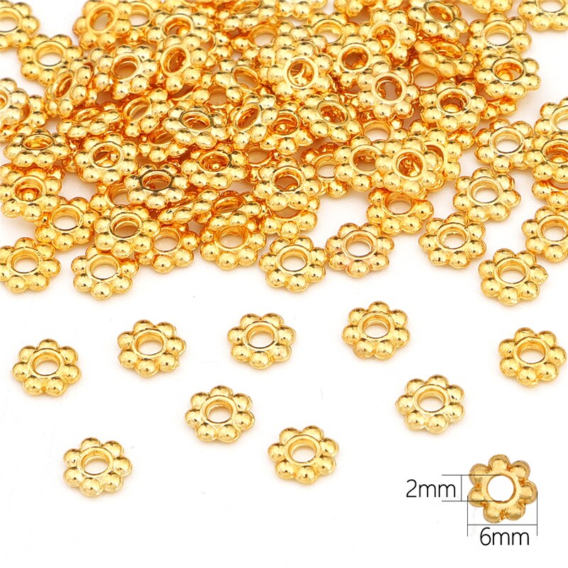 10 pz oro 18 carati 4 5 6mm perline di rame fine toro metallo fiore perline tappi cucito per gioielli fai da te fare accessori braccialetto: 6mm