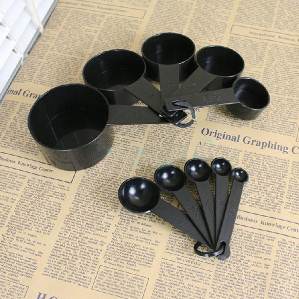 10 Pcs Black Plastic Maatlepels Cups Set Stapelbaar Voor Keuken Bakken Koken