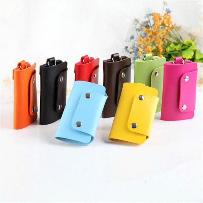 Mannen Draagbare Lederen Huishoudster Houders Eenvoudige Effen Kleur Opslag Bagcar Sleutelhanger Key Holder Bag Case Unisex Wallet Cover