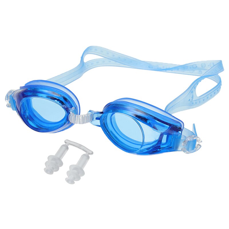 Waterdichte siliconen zwembril met oordopjes, verstelbare zwembril, anti-condens, uv-bescherming, zwembril: Blauw