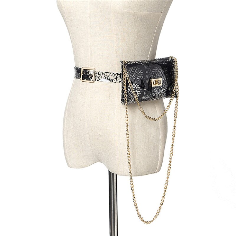 Fluorescerende heuptasjes voor dames met slangenhuid, pvc heuptasjes, crossbody tas voor dames en meisjes: Zwart