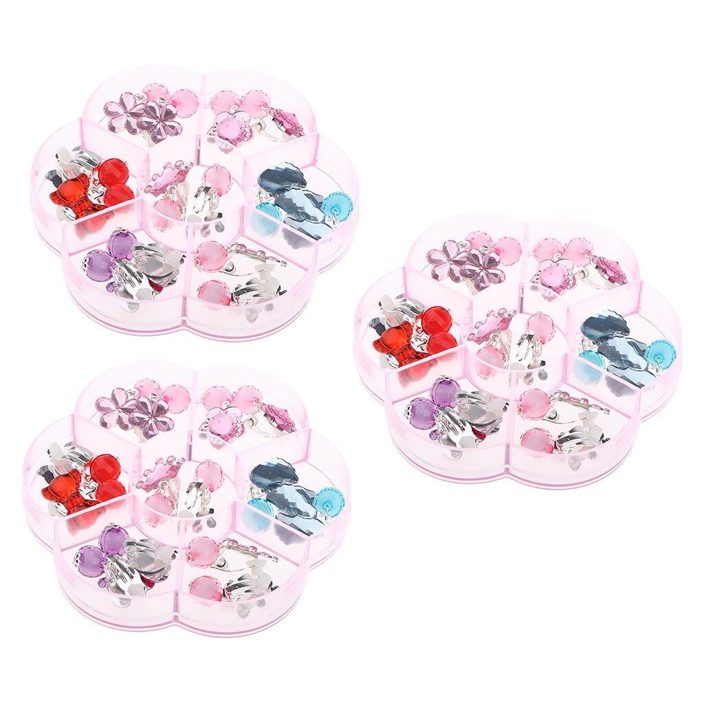 7 Pairs Cartoon Kids Kleurrijke Acryl Omzoomd Clip Op Oorbellen + Box