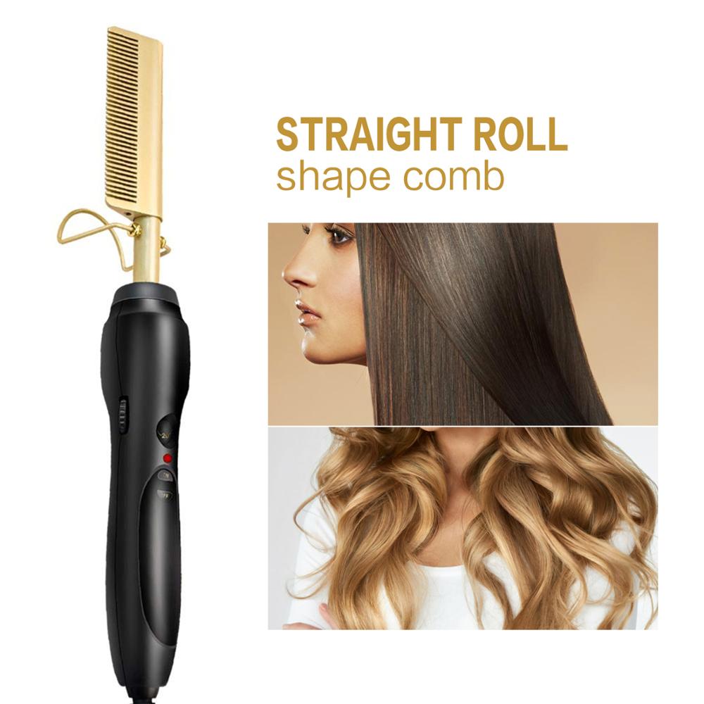 Alisador de cabelo plana ferros alisamento escova quente aquecimento pente cabelo em linha reta styler ondulação ferro modelador de cabelo pente