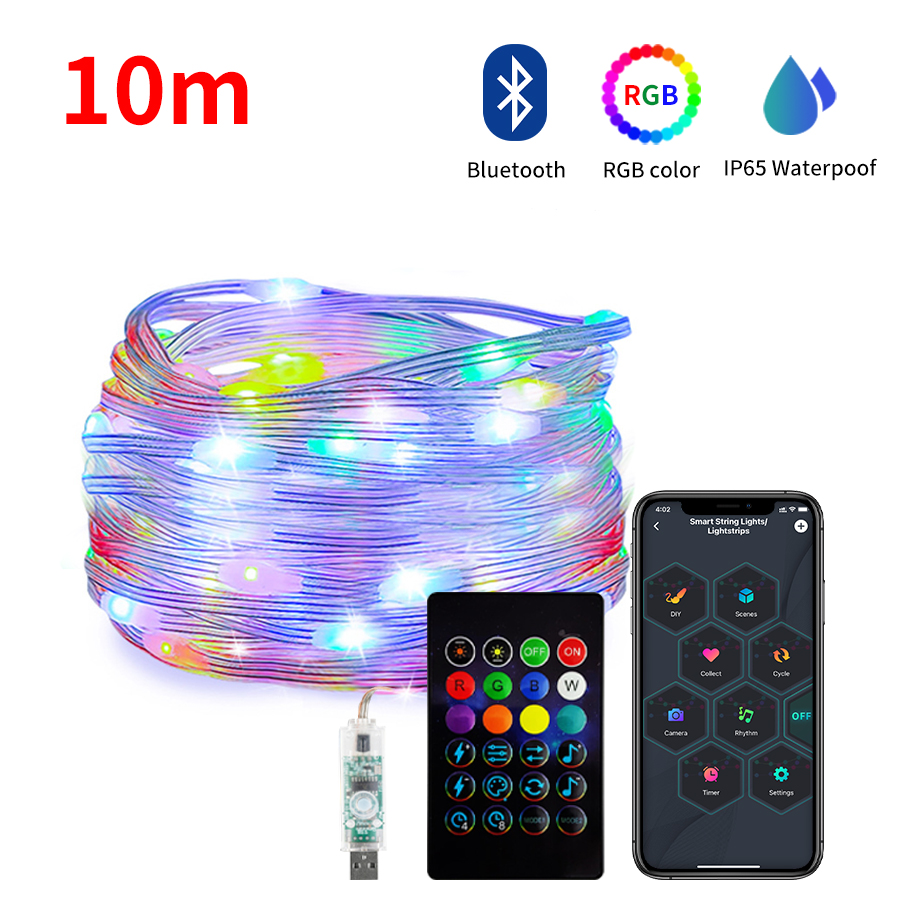 10m 5m rgbic ledet-lysstreng  ws2812b stk. bluetooth usb musikk drømmefargelampe 5v stk. ledet julefestgirlander fe-lysstreng til hjemmet: Foranderlig