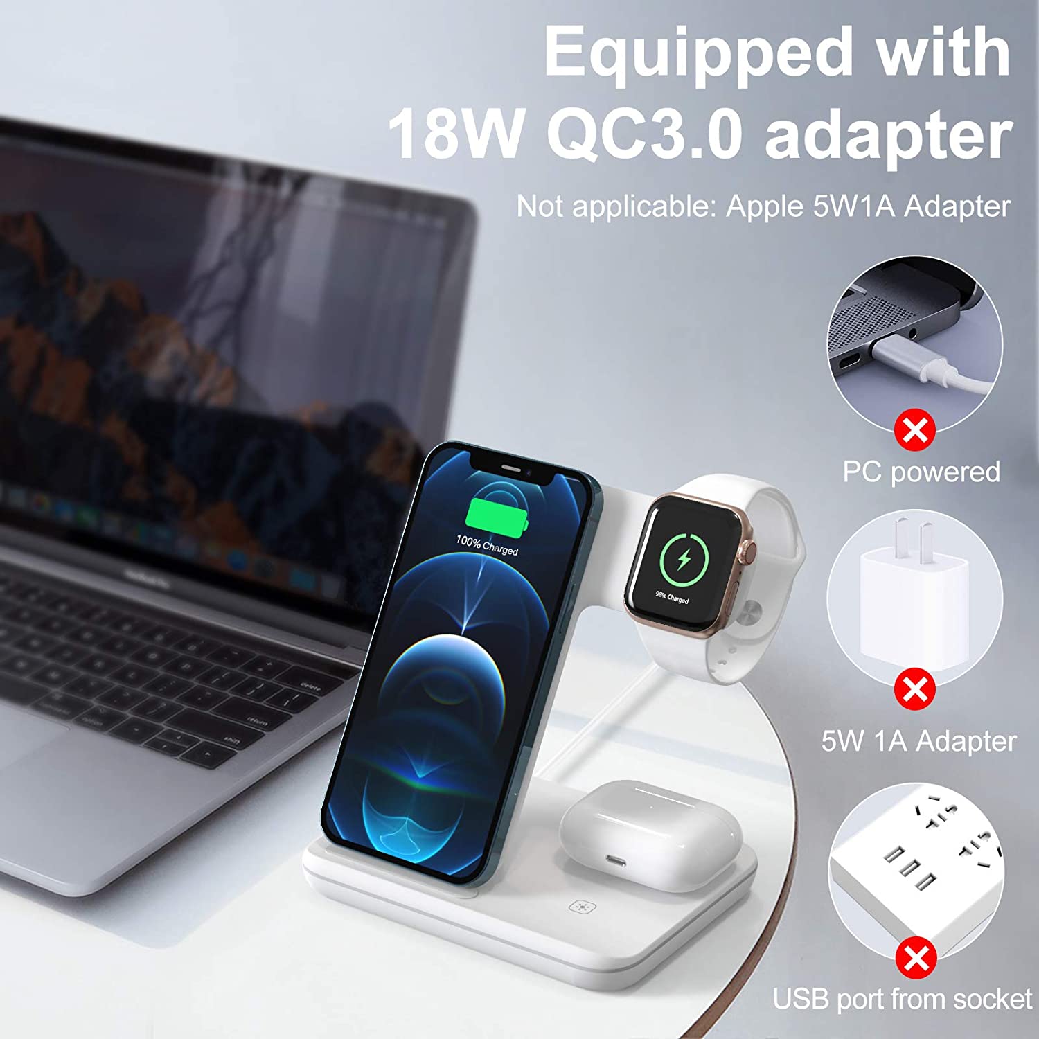 Kabellose ladestation für iphone 13, 12, 3 in 11 xs ,  x 8, apple watch  se 6, 5, 4, 3 und 1 qi pro 15w mit schnellladefunktion