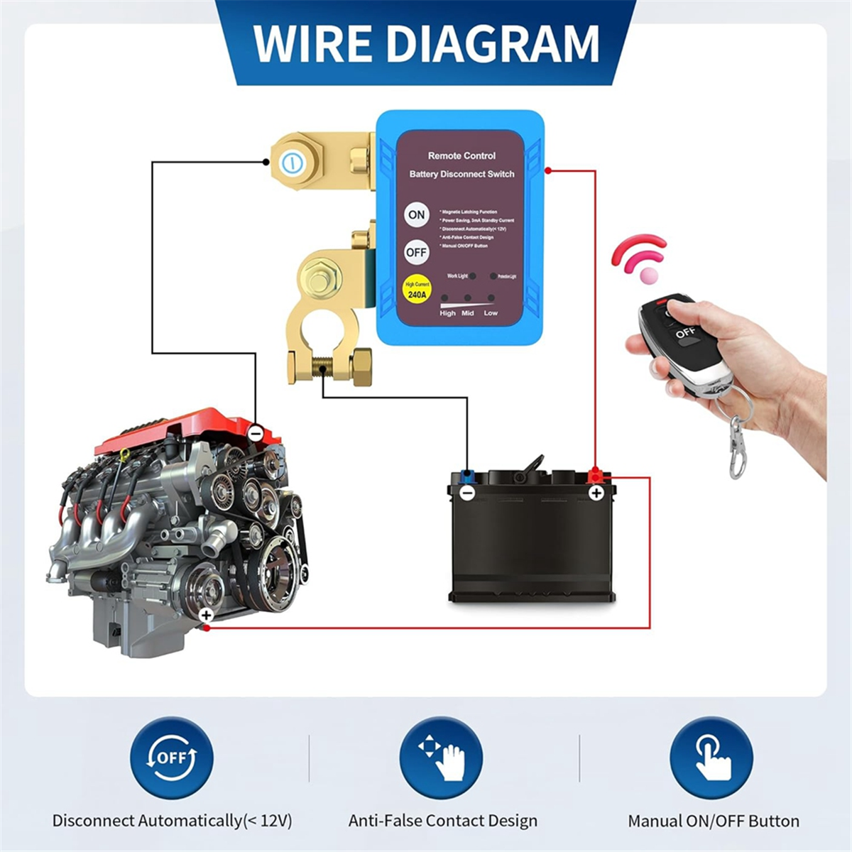 12v 240a Fernbatterie-Trenn schalter, automatischer Ausschalt schalter Auto-LKW-Boot-Fernbedienung