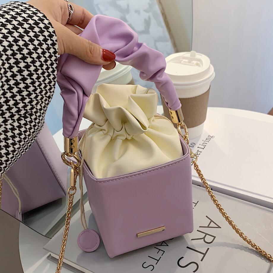 Sac fourre-tout plissé seau été en cuir PU femmes sac à main chaîne épaule sac de messager sacs à main