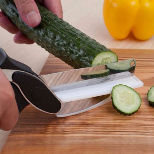 Sakse cutter køkkenkniv 2 in 1 skærebræt utility cutter rustfrit stål ourdoor kød vegetabilsk saks smart smart
