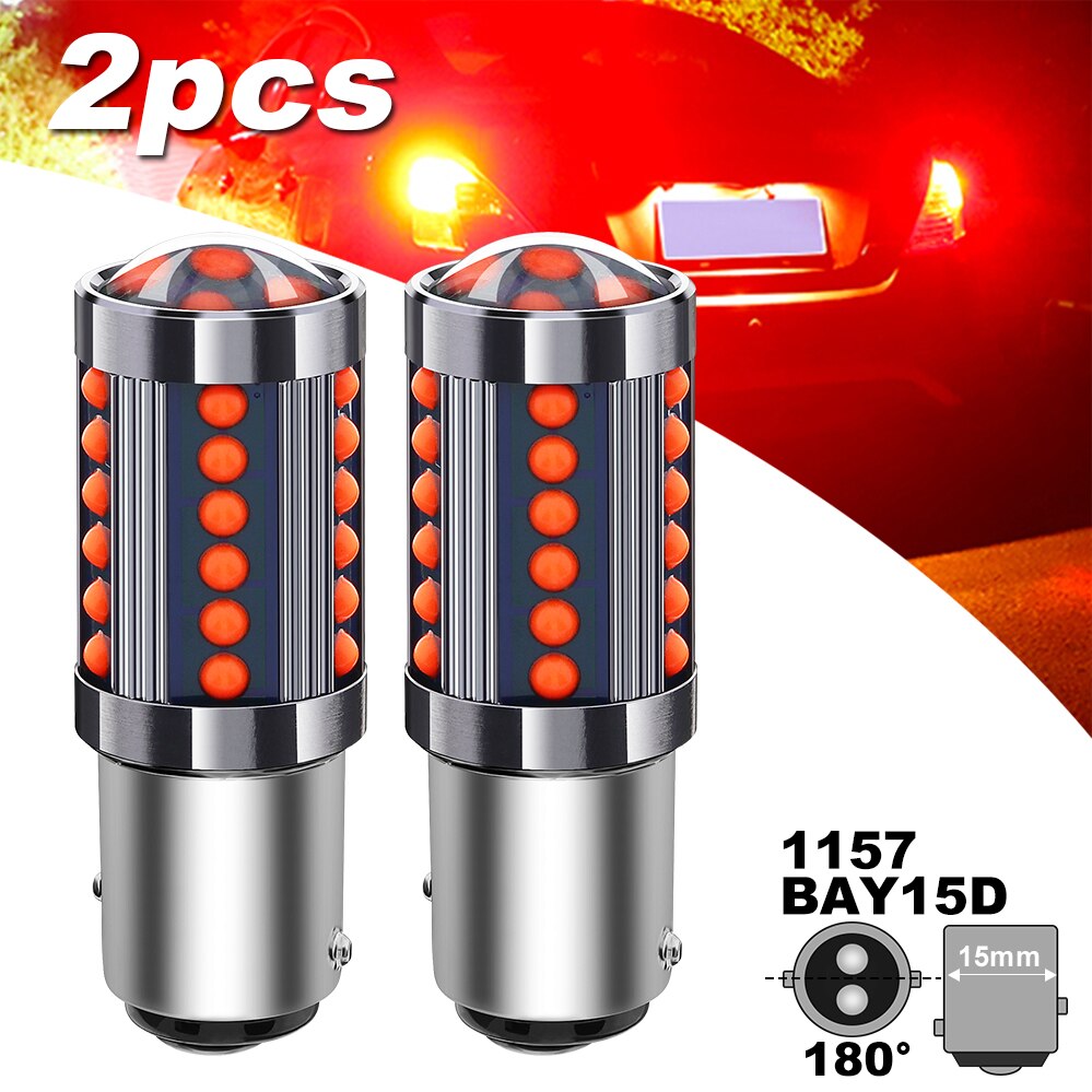 BAY15D-enquêter arrière LED rouge pour voiture, ampoule de stationnement, signal de freinage, 36 COB, 2x1157,