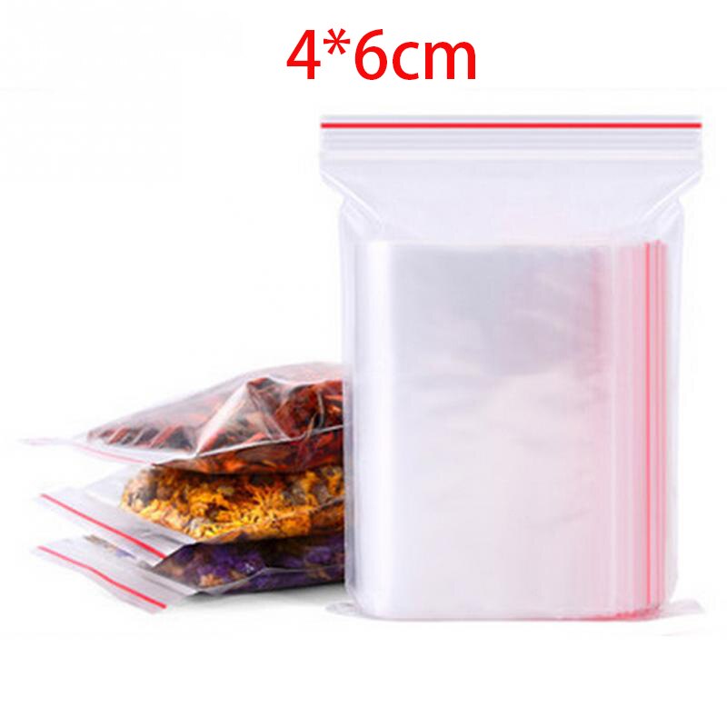 100 Stks/pak Hersluitbare Plastic Zip Lock Tassen Helder Poly Zip Lock Bag Voedsel Sieraden Opslag Hersluitbare Vacuüm Verse Organiseer Bag: 4x6cm