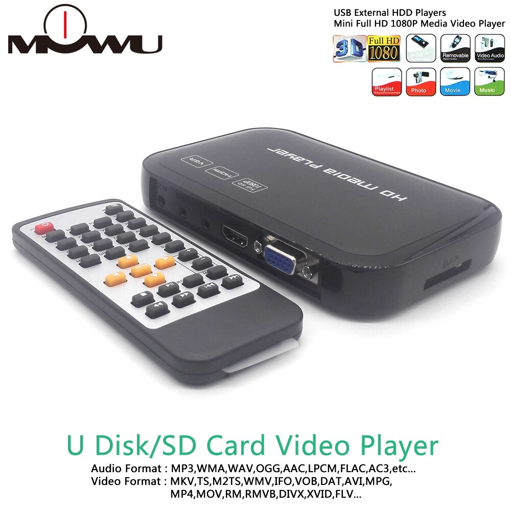 Full HD 1080 P Media Player Center MultiMedia Video Player met HDMI VGA AV USB SD/MMC Poort Afstandsbediening controle YPbPr Kabel mkv H.264