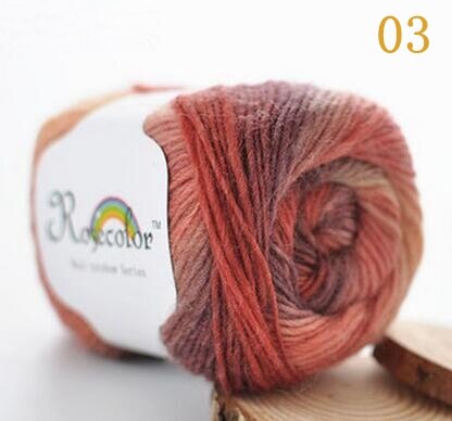 Fil de laine 100% couleur arc-en-ciel, pour tricoter à la main, épaisseur tissée à la main, fil de laine, châle de Crochet, 50 g/boule: 03