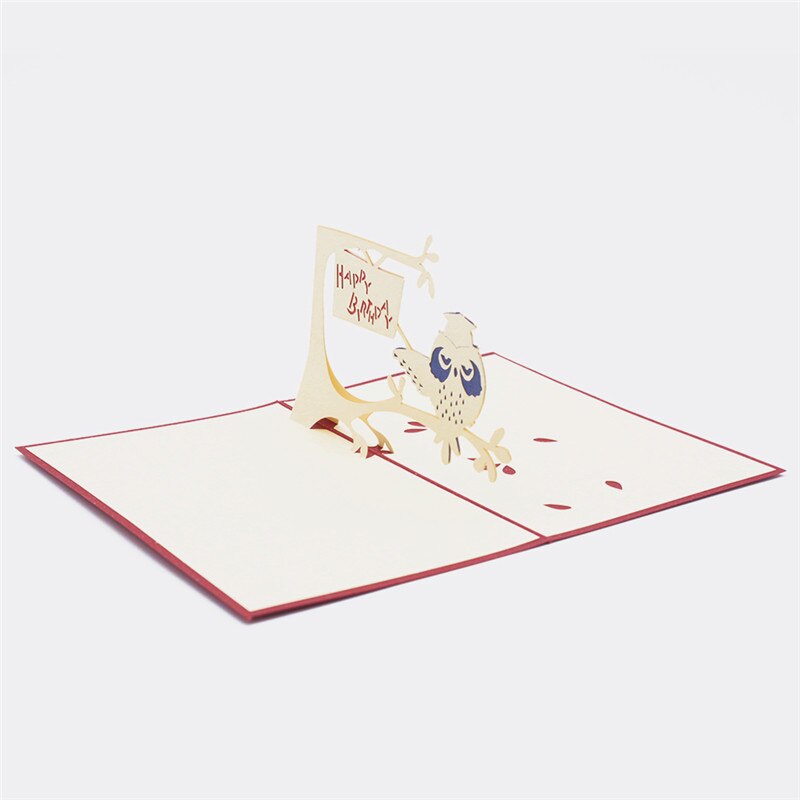 1pcs Owl Style Handmade 3D Pop Up Cards Invitations Letter Christmas Happy Birthday Greeting Card Postcard Folding Type