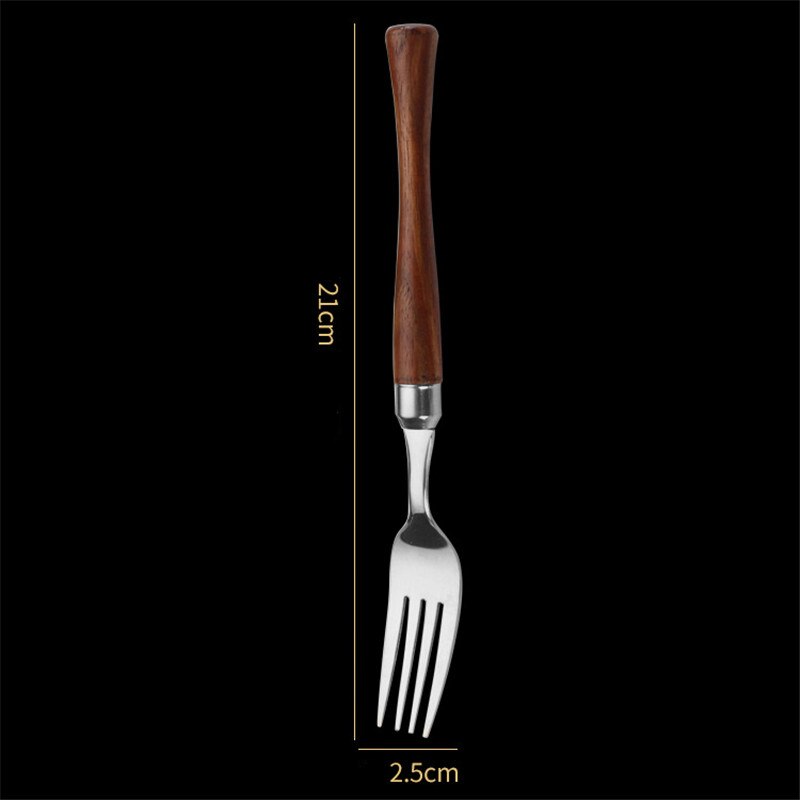 1 Pc Houten Handvat Roestvrij Staal Bestek Westerse Servies Servies Lepels Theelepels Vork Messen Thuis Keukengerei: Silver Fork