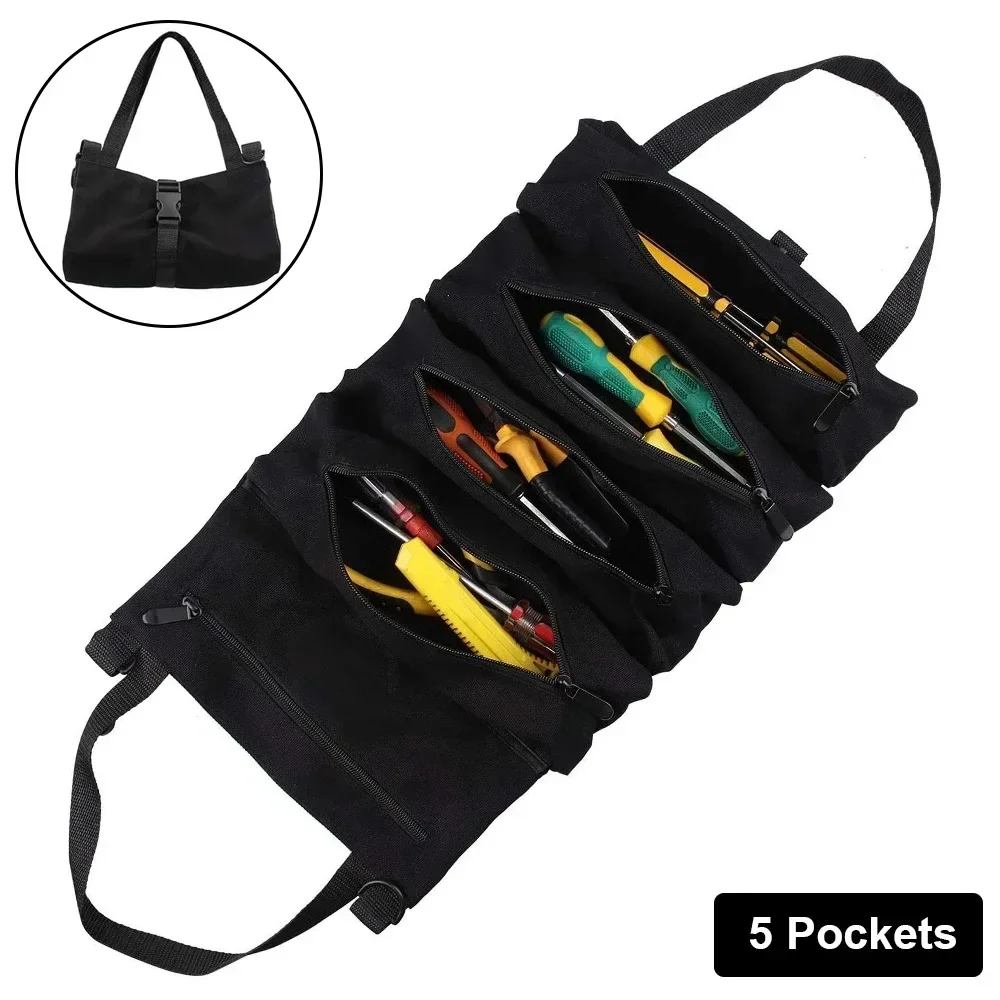 Sac à outils polyvalent de , pochette professionnelle multi-poches pour outils matériels, sac de rangement Portable pour petits outils enroulable