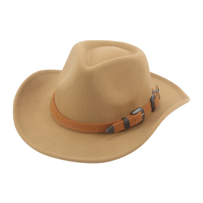 Sombrero de vaquero para hombre y mujer, sombrero de Cowboy para chica, sombrero de Cowboy occidental sólido Camel, banda ancha, accesorios,