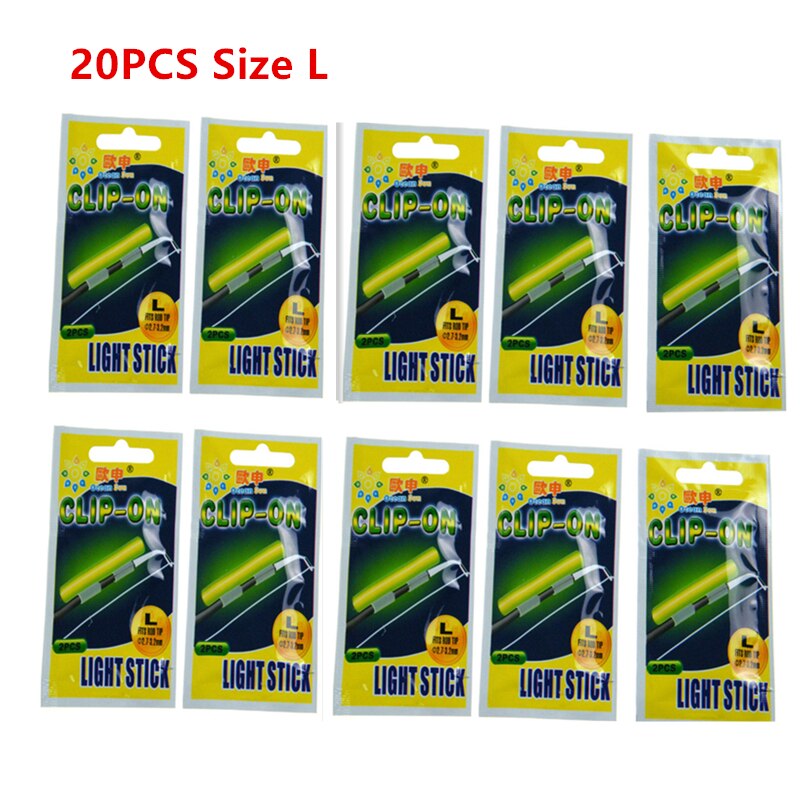 Iluminación de pesca nocturna barra varita verde luminosa Barra de brillo químico para pesca barra de luz toldo aparejos flotantes Accesorios: 10bag 20pcs Size L