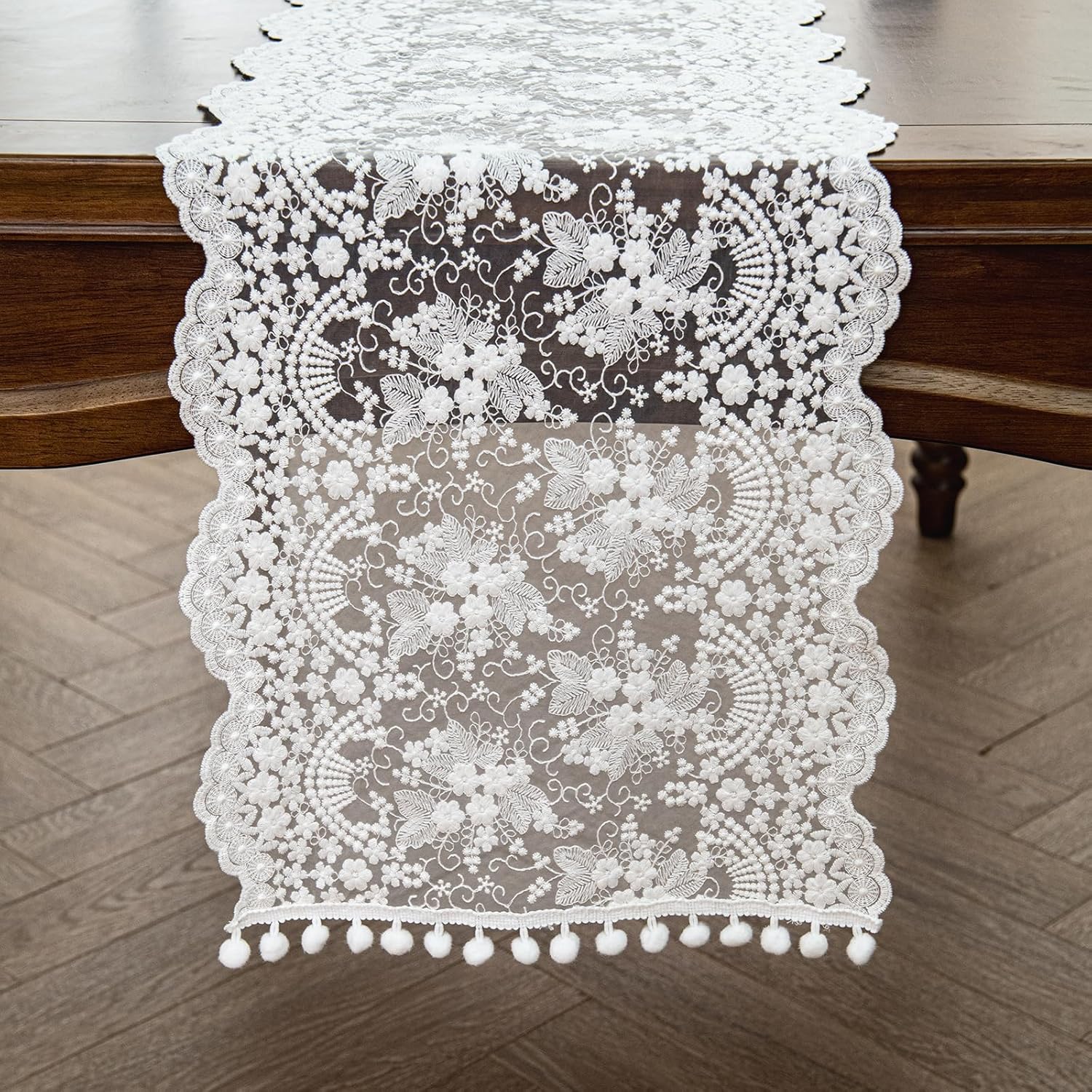 White Lace Table Runner Embroidery Cotton Lace Fabric Table Cover Floral Lace Table Runner Vintage Wedding Tea Party Decor