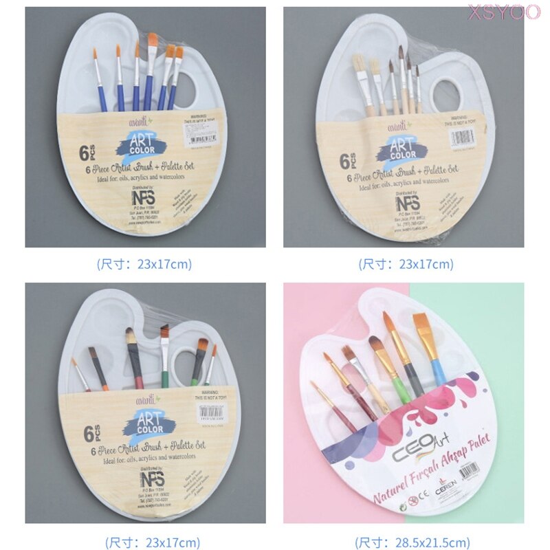 1 pçs paleta de plástico adicionar 6 pincel de tinta caneta pintura de arte bandeja de desenho de plástico paleta de cores para pintura a óleo aquarela pálete