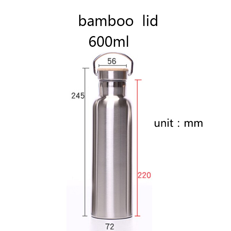 stainless steel thermos bottle double wall water bottle for travel camping hiking cycling: 600ml bamboo lid