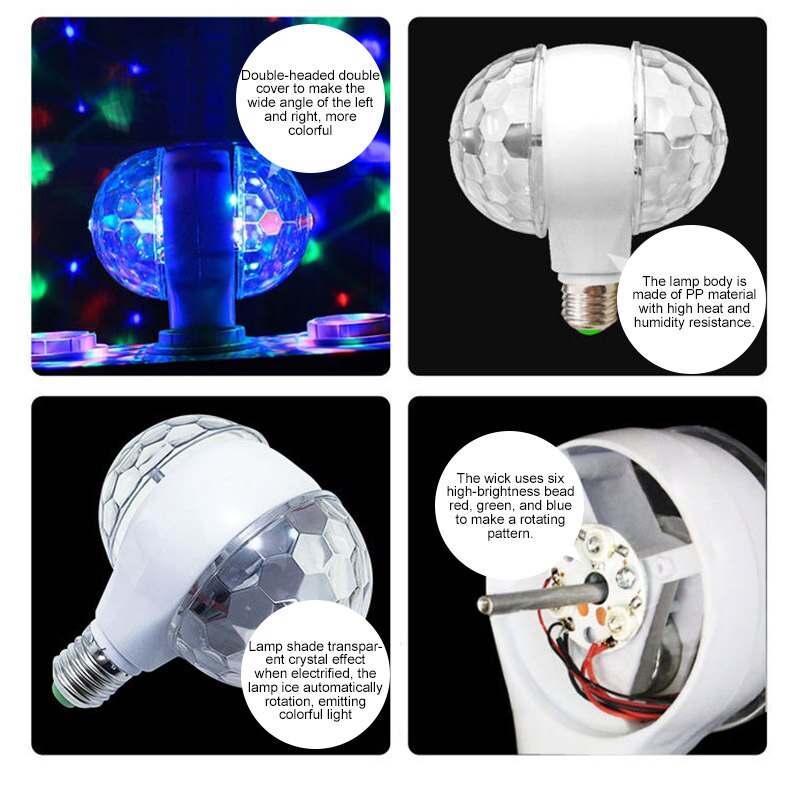 Mini USB LED Party Verlichting E27 Tweekoppige Kleurrijke Auto Rotating RGB LED Lamp Stage Licht Magische Bal Disco lamp Voor Bruiloft