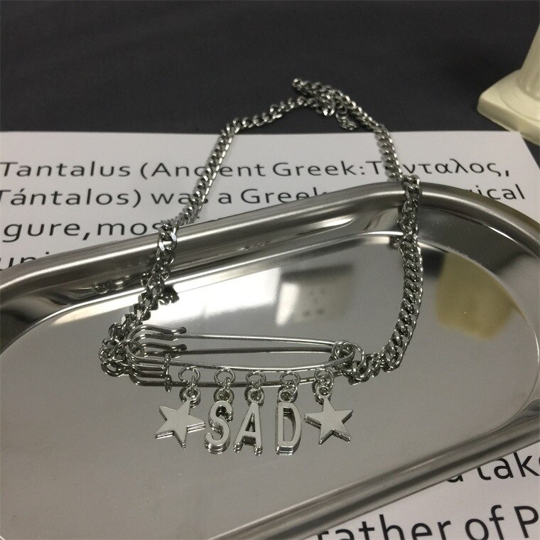 Fajna bluza Harajuku smutny lista gwiazda choker naszyjnik tytanu stali gotycki gwiazdowy papier klip kobiety Bff biżuteria prezent Collares