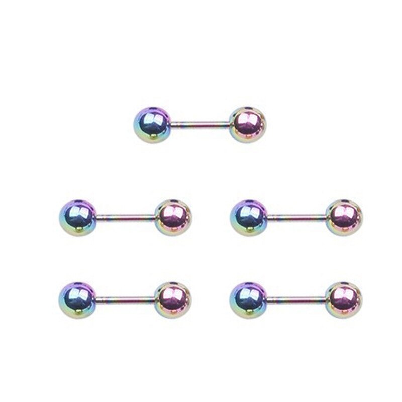 5 pçs de aço inoxidável mini parafuso prisioneiro brinco pequena bola parafusos barbell brincos masculino orelha osso prego lábio sobrancelha osso piercing corpo jóias: colorful