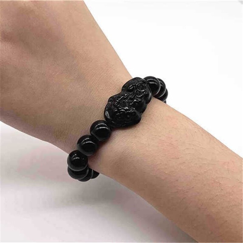 Bracelet de perles unisexe pour hommes et femmes, accessoire de poignet en obsidienne, Feng Shui chinois Pi Xiu, or, richesse et bonne fortune Pixiu,