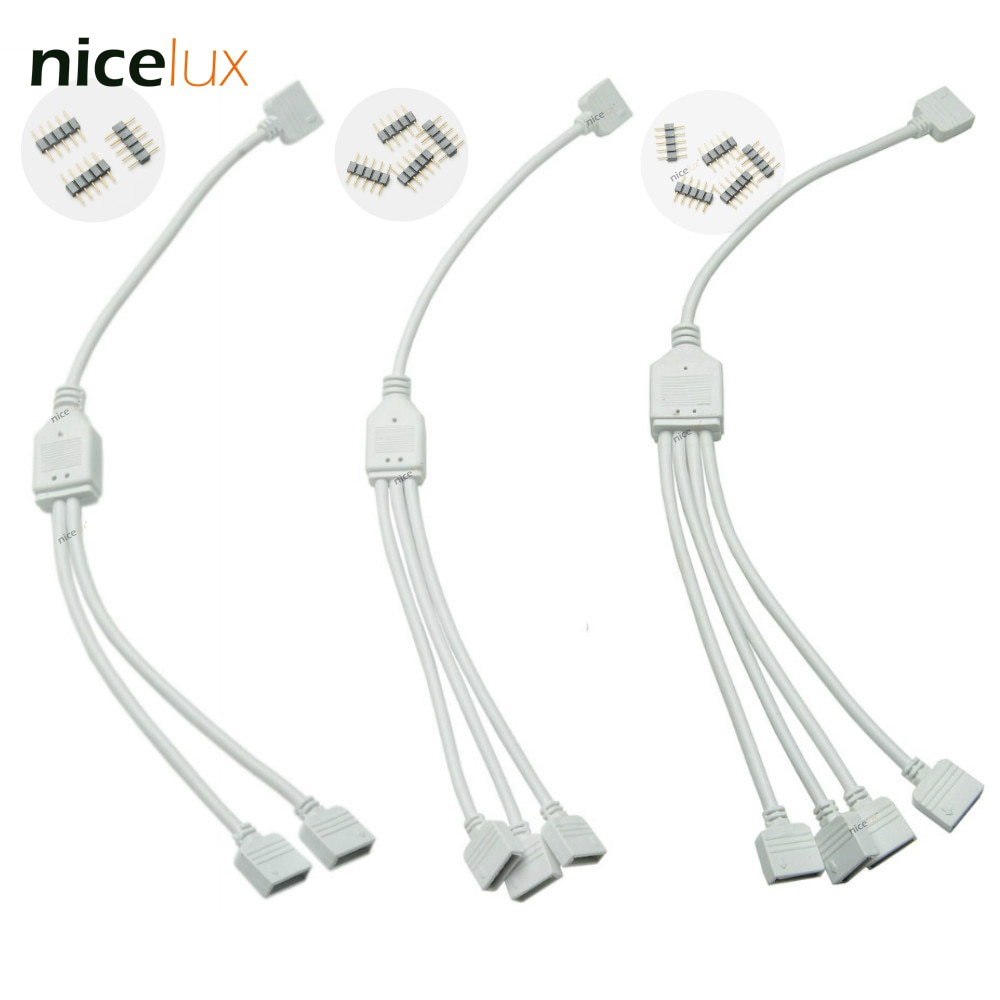 RGBW 5 Pin Wire Connector 1 to 2 1 to 3 1 to 4 Female to Female Splitter Connector Extension Cable for 5050 LED Strip Light