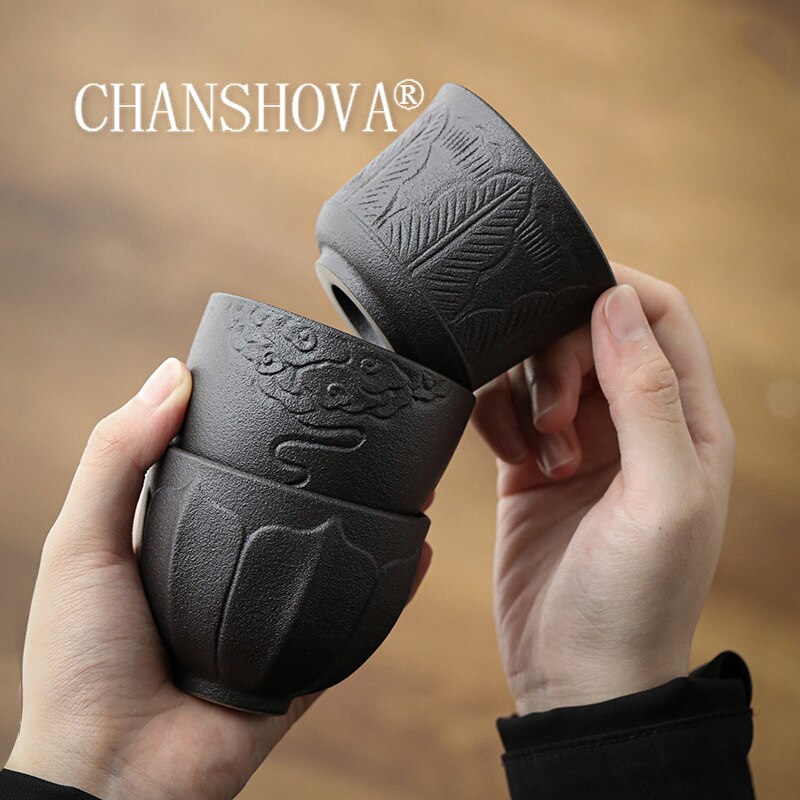 Chanshova 100Ml Chinese Retro Stijl Zwart Aardewerk Thee Kopje Koffie Cup Beker Chinese Keramische H505