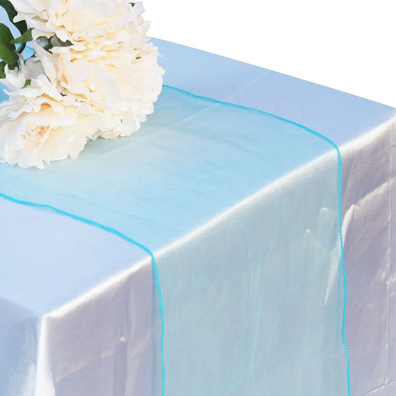 Organza Tisch Läufer Tischdecke Abdeckung Weiche schier Stoff Stuhl BöGen Beute Hochzeit 30*275CM Weihnachten Party Bankett tisch Dekor: turqoise