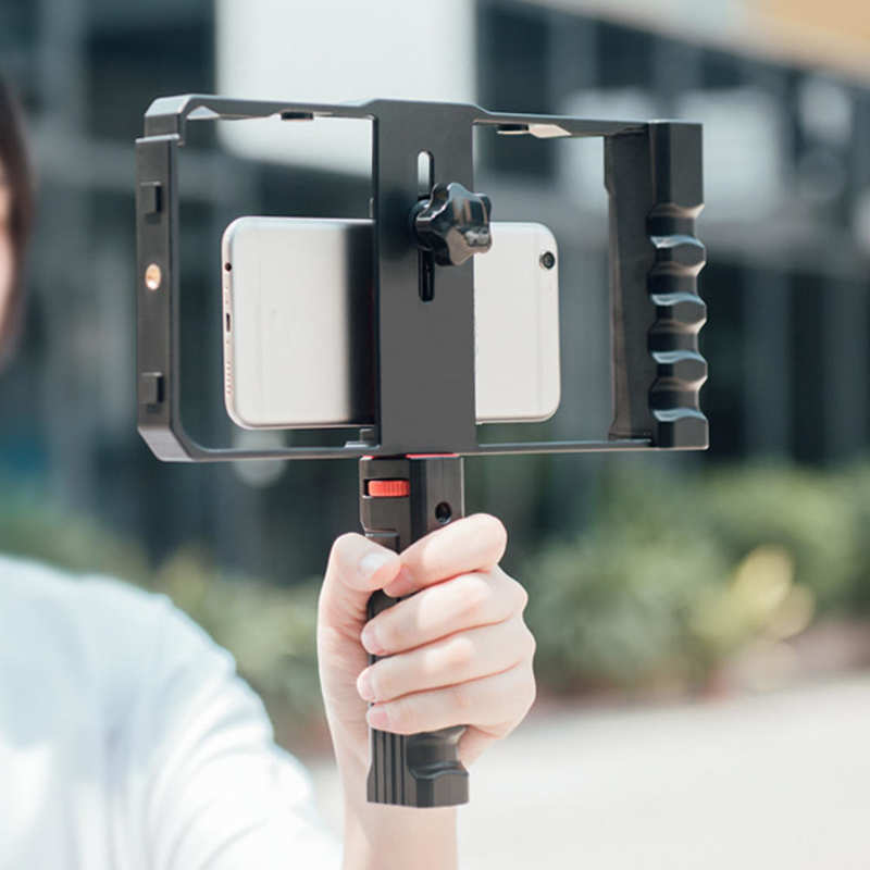 Przenośny smartfon ręczny klatka wideo podwójny uchwyt uchwyty aparat telefoniczny stabilizator klatka uchwyt aparatu fotografia klatka operatorska