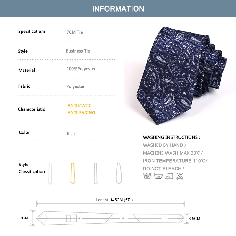 Men's Classic 7CM Navy Blue Tie Formal Neck Tie for Men Business Suit Work Necktie Luxury Jacquard Ties