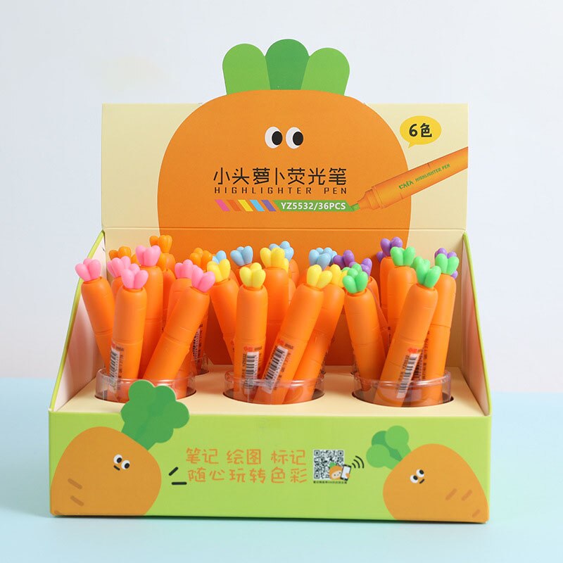 6pc/lot Big Head Carrot 6Color Highlighter Set Cartoon Student Mini Highlighter Pen Radish Head Highlighter Stationery