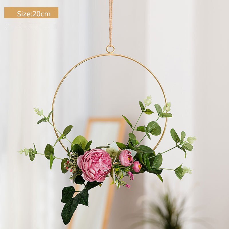Cilected Smeedijzeren Muur Opknoping Decoratie Guirlande Hennep Touw Opknoping Kunstmatige Bloem Krans Voor Bruiloft Wandkleden Decor: A073R14