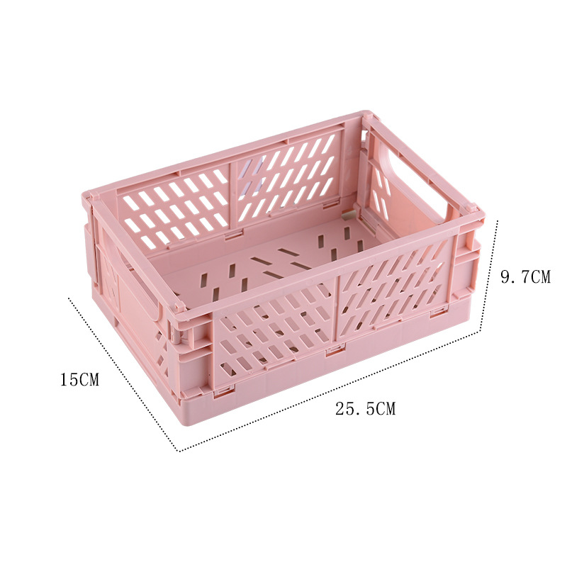 Cesta de almacenamiento plegable de escritorio Ins, caja de almacenamiento apilable de plástico para artículos diversos, juguete, aperitivos, organizador de escritorio Kawaii para estudiantes: Morado