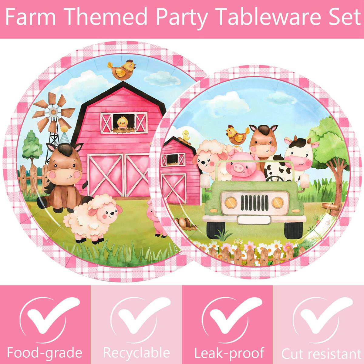 Roze Boerderijdieren Wegwerp Servies Boerderij Thema Verjaardagsfeestje Decor Kinderen 1e Verjaardag Meisje Feestartikelen Baby Shower