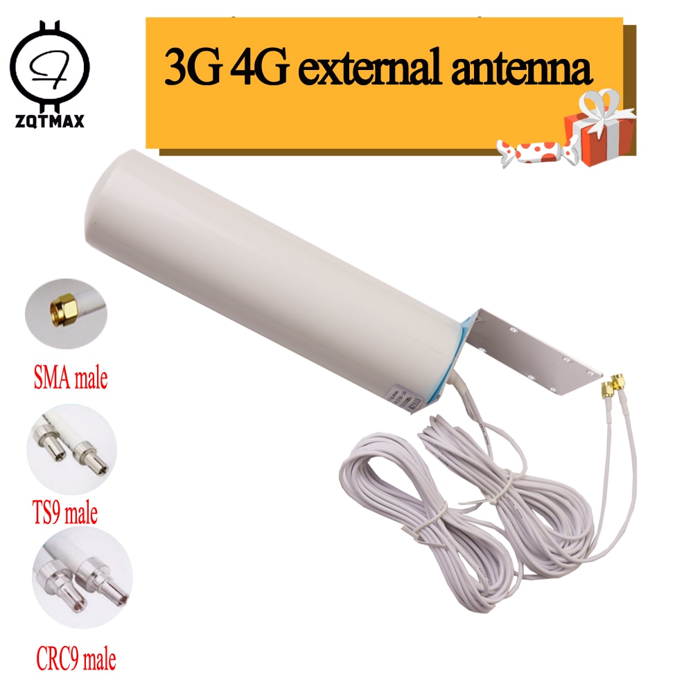 Zqtmax 12dBi Omni Communicatie Antenne CRC9 TS9 Sma 2G 3G 4G Lte Repeater Tv 5M Dual kabel Voor Huawei Xiaomi Zte Wifi Router