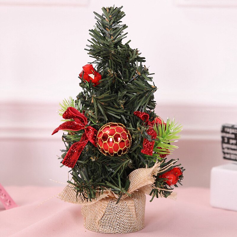 Juletræ 20cm års borddekoration kunstig bordplade mini xmas træ dekorationer miniature træ: Hamp-rød