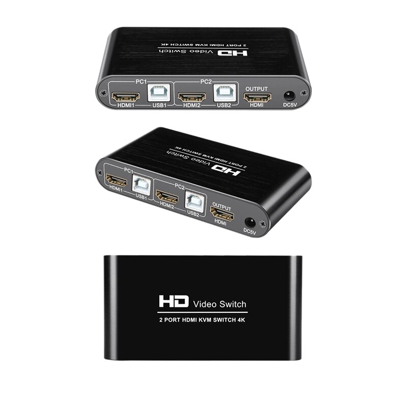 2 Port Kvm Switch Hdmi 4K Usb Hdmi Kvm Switcher Splitter Met Kabel Voor Toetsenbord Muis Printer Monitor