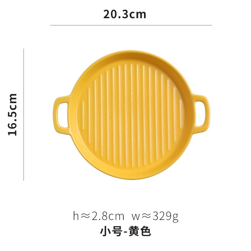 Binaural Baking Dish Pizza Dish Round Dish Plate Dish Oven Ceramic Western Kitchen Tableware Microwave Oven Flat Plate: 2