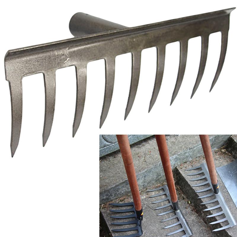 9- tænder bladrive stålrive tilbehør haverengøringsværktøj uden håndtag til gør-det-selv gårdhavehåndværktøj
